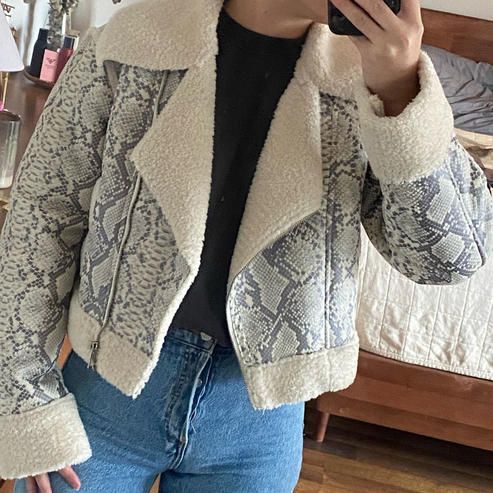 Forever 21 Cream and Gray Teddy Jacket